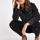 River Island Womens Embellished Crop Denim Jacket