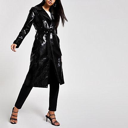 River Island Womens Vinyl Croc Embossed Trench Coat