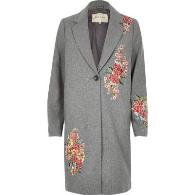 River Island Womens Floral Embroidered Wool Blend Overcoat