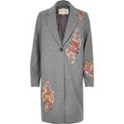 River Island Womens Floral Embroidered Wool Blend Overcoat