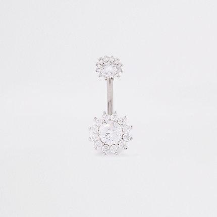 River Island Womens White Silver Cubic Zirconia Belly Bar