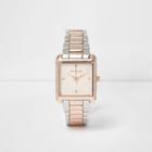 River Island Womens Rose Gold Tone Diamante Pave Square Watch