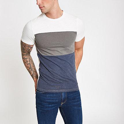 River Island Mens Only And Sons White Color Block T-shirt