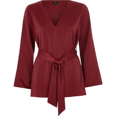 River Island Womens Tie Waist Split Long Sleeve Blouse