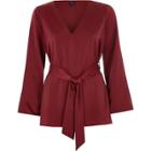 River Island Womens Tie Waist Split Long Sleeve Blouse