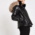 River Island Womens Faux Fur Trim High Shine Puffer Jacket