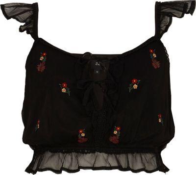 River Island Womens Floral Embroidered Frill Crop Top