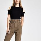 River Island Womens Ribbed Cold Shoulder Top