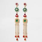 River Island Womens Gold Tone Multi Color Gem Dangle Earrings