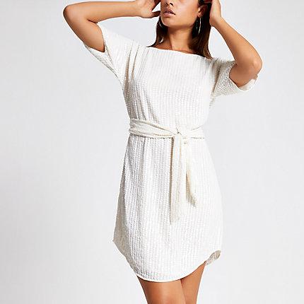 River Island Womens Sequin Embellished Tie Waist Dress