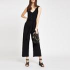 River Island Womens Ribbed V Neck Tie Waist Jumpsuit