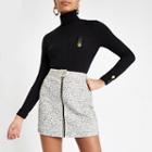 River Island Womens White Boucle Biker Mini Skirt