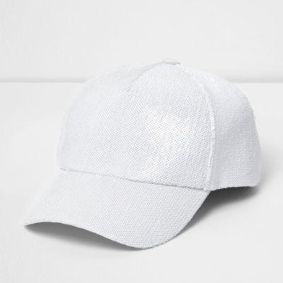 River Island Womens White Sequin Baseball Cap