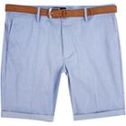 River Island Mensblue Belted Oxford Slim Shorts