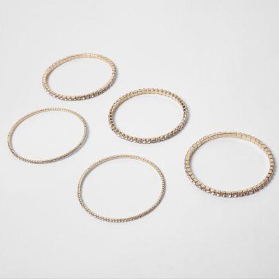 River Island Womens Gold Tone Diamante Encrusted Bracelet Pack