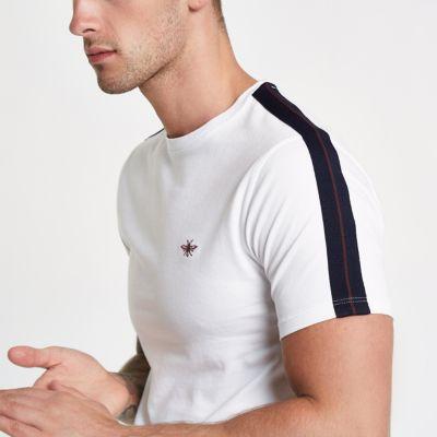 River Island Mens White Wasp Embroidered Tape Slim Fit T-shirt