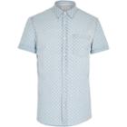 River Island Mensblue Shell Print Denim Short Sleeve Shirt