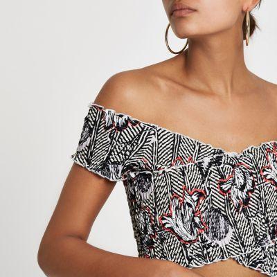 River Island Womens Zebra Print Bandage Bardot Crop Top