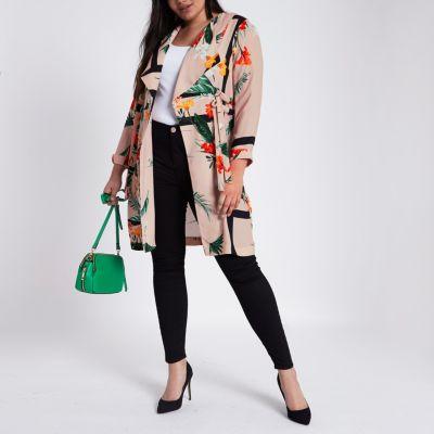 River Island Womens Plus Fallaway Floral D-ring Duster Coat