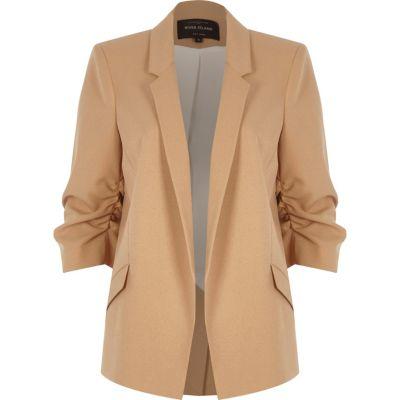 River Island Womens Nude Ruched Sleeve Blazer