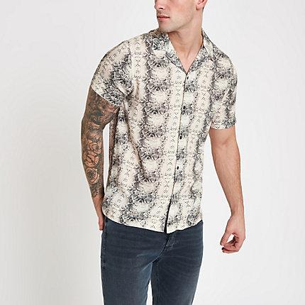River Island Mens Snake Print Short Sleeve Shirt