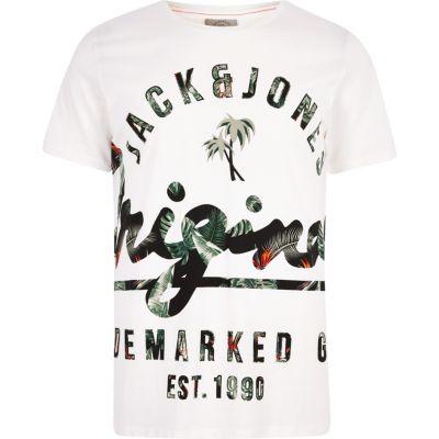River Island Mens White Jack And Jones Palm Print T-shirt