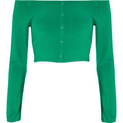 River Island Womens Popper Bell Sleeve Bardot Crop Top