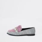 River Island Womens Check Faux Fur Wide Fit Snaffle Loafers