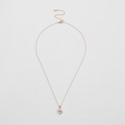 River Island Womens Rose Gold Tone Diamante Heart Necklace