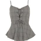 River Island Womens Check Lace-up Frill Hem Cami Top