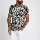 River Island Mens Leopard Print Revere Slim Fit Shirt