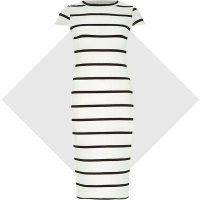 River Island Womens White And Stripe Bodycon Midi Dress