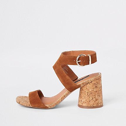 River Island Womens Suede Round Block Heel Sandals