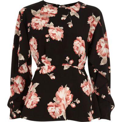 River Island Womens Floral Frill Sleeve Blouse