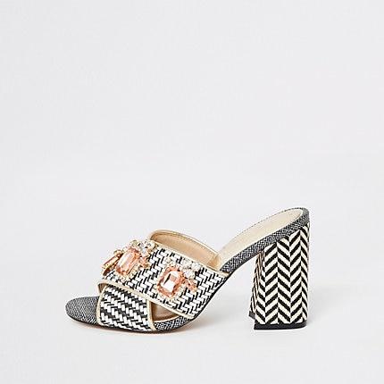 River Island Womens Print Jewel Embellished Heel Mules