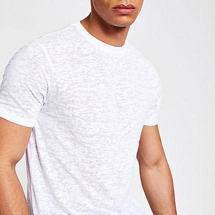 River Island Mens White Print Slim Fit T-shirt