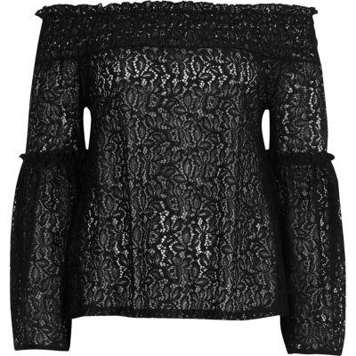 River Island Womens Lace Flared Sleeve Bardot Top