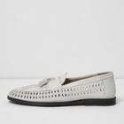 River Island Mens White Leather Woven Tassel Loafers
