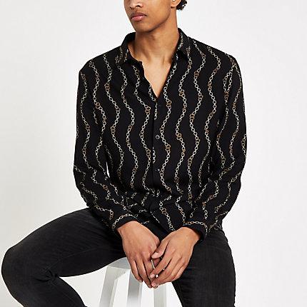 River Island Mens Chain Print Long Sleeve Shirt