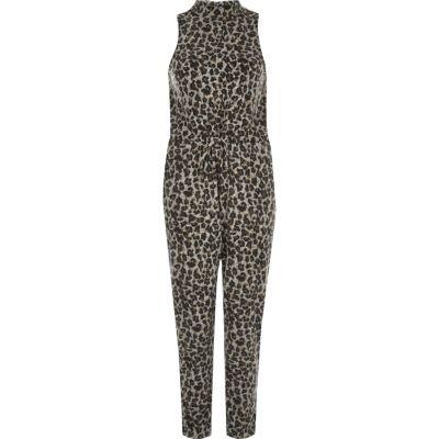 River Island Womens Animal Print High Neck Jumpsuit