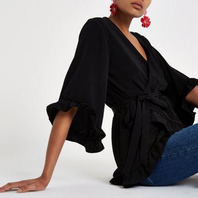 River Island Womens Frill Tie Waist Wrap Top