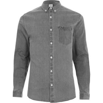 River Island Mens Washed Muscle Fit Denim Shirt