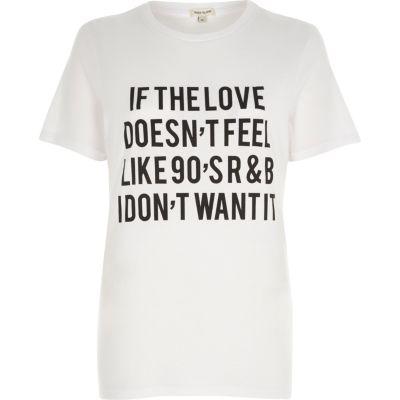 River Island Womens White '90's R & B' Slogan Print Fitted T-shirt