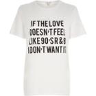 River Island Womens White '90's R & B' Slogan Print Fitted T-shirt