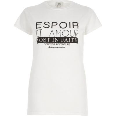 River Island Womens White 'espoir' Print Fitted T-shirt