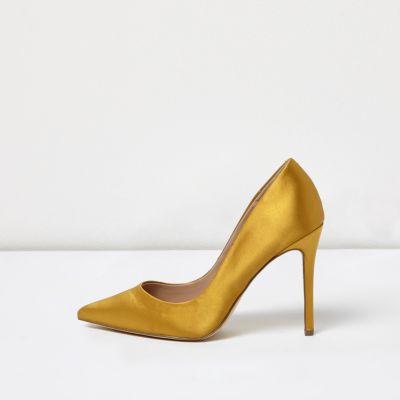 River Island Womens Gold Satin Pumps