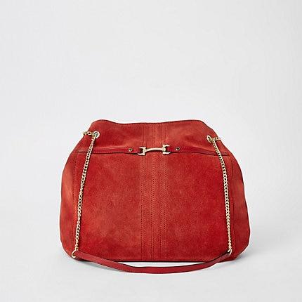 River Island Womens Suede Leather Chain Slouch Bag