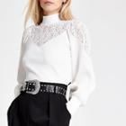 River Island Womens Petite White Lace High Neck Top