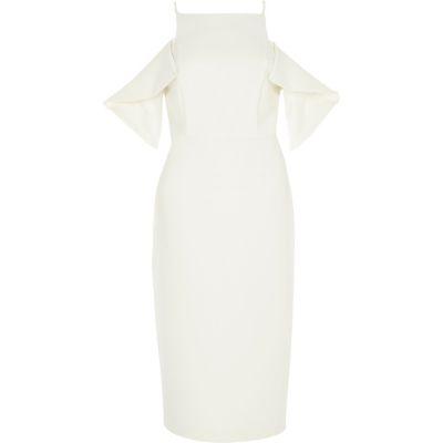 River Island Womens White Cold Shoulder Bodycon Dress