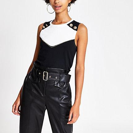 River Island Womens Button Detail Embellished Tank Top